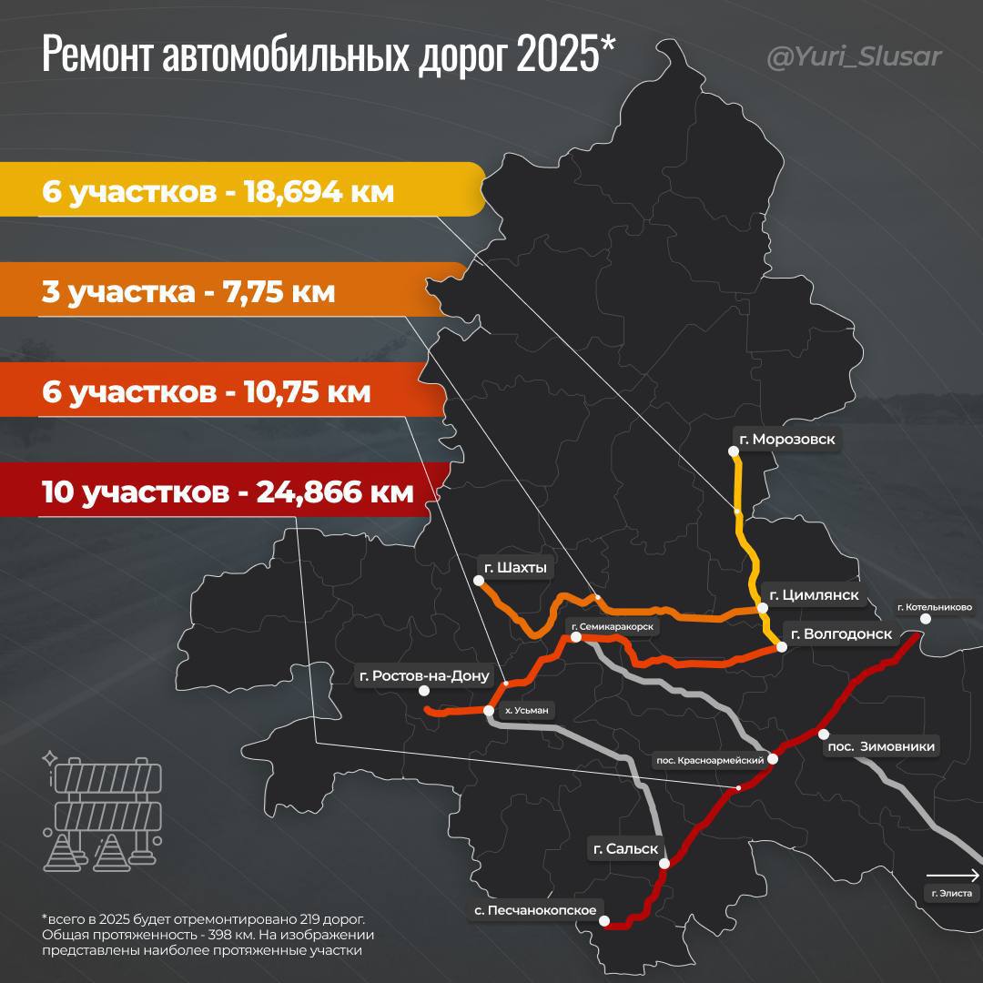 Слюсарь: В 2025 году в Ростовской области отремонтируют 400 км дорог